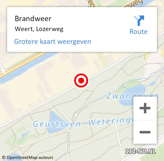 Locatie op kaart van de 112 melding: Brandweer Weert, Lozerweg op 30 juni 2024 06:34