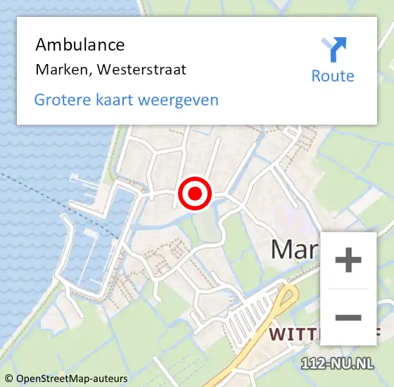 Locatie op kaart van de 112 melding: Ambulance Marken, Westerstraat op 30 juni 2024 06:39