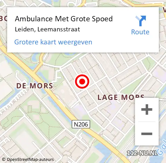 Locatie op kaart van de 112 melding: Ambulance Met Grote Spoed Naar Leiden, Leemansstraat op 30 juni 2024 06:41