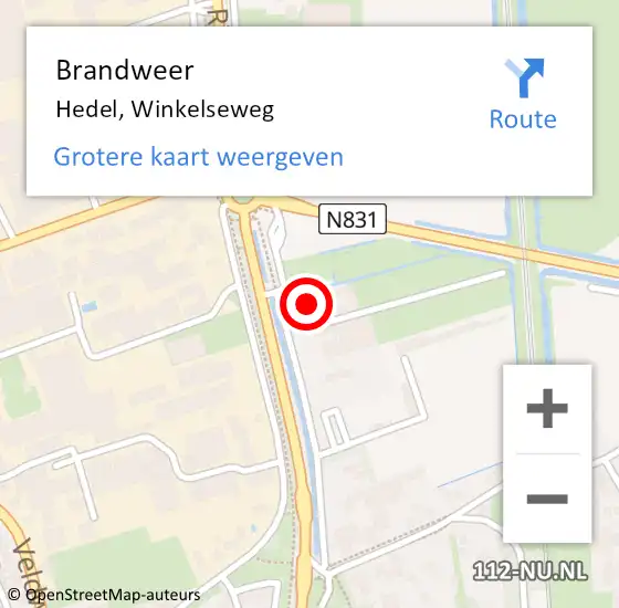 Locatie op kaart van de 112 melding: Brandweer Hedel, Winkelseweg op 30 juni 2024 07:19