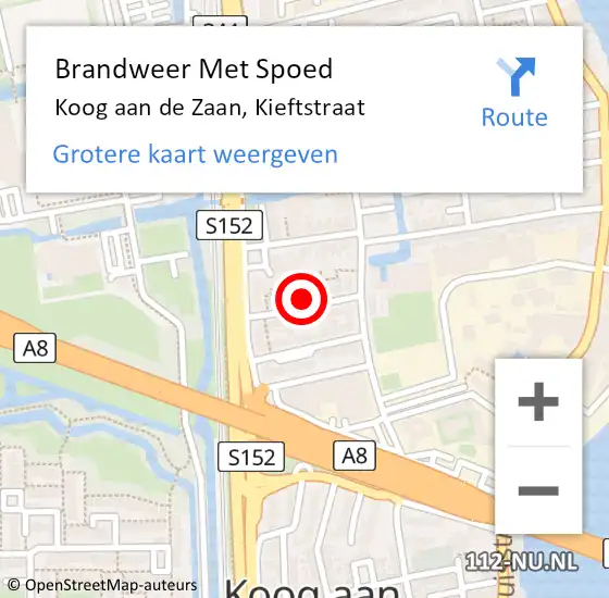 Locatie op kaart van de 112 melding: Brandweer Met Spoed Naar Koog aan de Zaan, Kieftstraat op 30 juni 2024 07:52