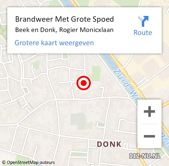 Locatie op kaart van de 112 melding: Brandweer Met Grote Spoed Naar Beek en Donk, Rogier Monicxlaan op 30 juni 2024 08:07