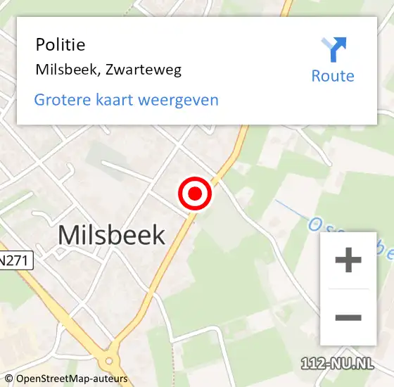 Locatie op kaart van de 112 melding: Politie Milsbeek, Zwarteweg op 30 juni 2024 08:11