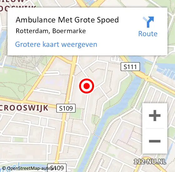 Locatie op kaart van de 112 melding: Ambulance Met Grote Spoed Naar Rotterdam, Boermarke op 30 juni 2024 08:18