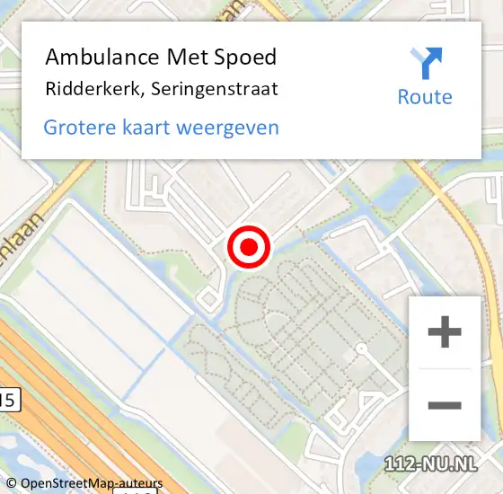 Locatie op kaart van de 112 melding: Ambulance Met Spoed Naar Ridderkerk, Seringenstraat op 30 juni 2024 08:26