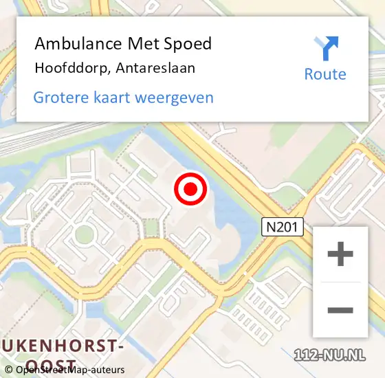 Locatie op kaart van de 112 melding: Ambulance Met Spoed Naar Hoofddorp, Antareslaan op 30 juni 2024 08:29