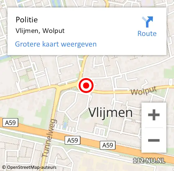 Locatie op kaart van de 112 melding: Politie Vlijmen, Wolput op 30 juni 2024 08:56