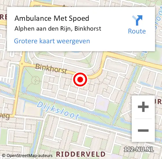 Locatie op kaart van de 112 melding: Ambulance Met Spoed Naar Alphen aan den Rijn, Binkhorst op 30 juni 2024 08:58