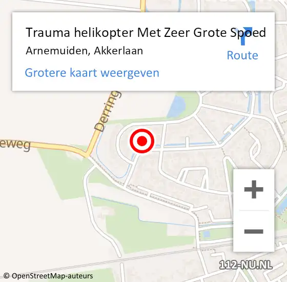 Locatie op kaart van de 112 melding: Trauma helikopter Met Zeer Grote Spoed Naar Arnemuiden, Akkerlaan op 30 juni 2024 09:05