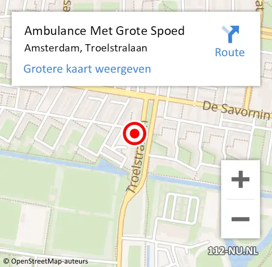 Locatie op kaart van de 112 melding: Ambulance Met Grote Spoed Naar Amsterdam, Troelstralaan op 30 juni 2024 09:14