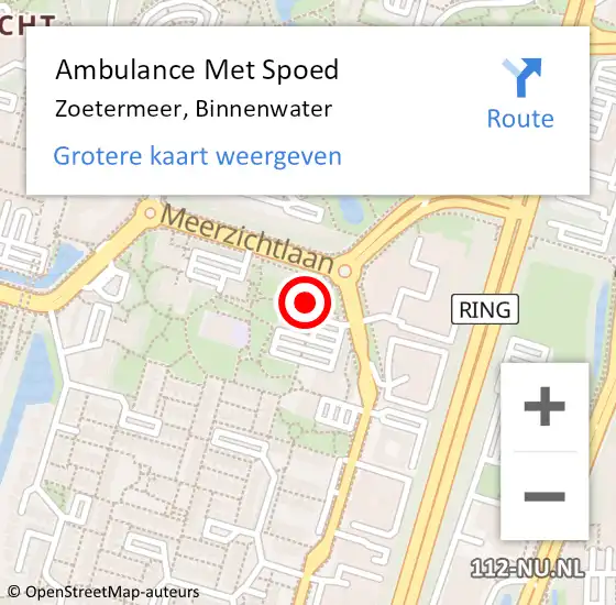 Locatie op kaart van de 112 melding: Ambulance Met Spoed Naar Zoetermeer, Binnenwater op 30 juni 2024 09:19