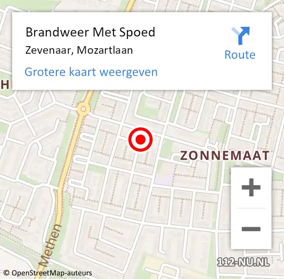 Locatie op kaart van de 112 melding: Brandweer Met Spoed Naar Zevenaar, Mozartlaan op 30 juni 2024 09:43