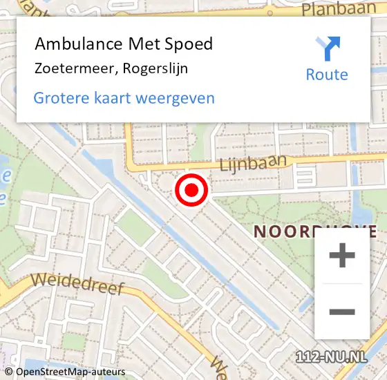 Locatie op kaart van de 112 melding: Ambulance Met Spoed Naar Zoetermeer, Rogerslijn op 30 juni 2024 10:42