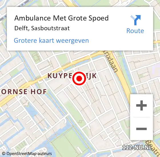 Locatie op kaart van de 112 melding: Ambulance Met Grote Spoed Naar Delft, Sasboutstraat op 30 juni 2024 10:56