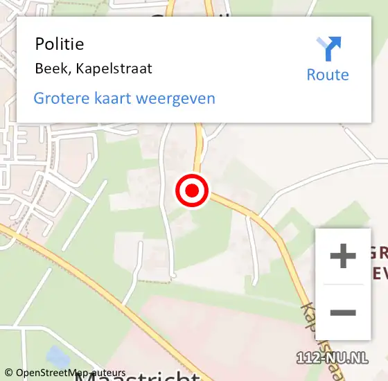 Locatie op kaart van de 112 melding: Politie Beek, Kapelstraat op 30 juni 2024 11:11