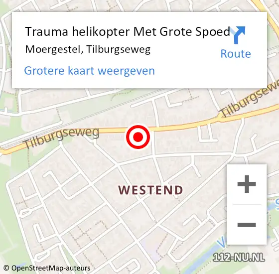 Locatie op kaart van de 112 melding: Trauma helikopter Met Grote Spoed Naar Moergestel, Tilburgseweg op 30 juni 2024 11:38