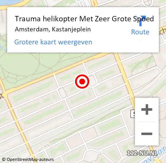 Locatie op kaart van de 112 melding: Trauma helikopter Met Zeer Grote Spoed Naar Amsterdam, Kastanjeplein op 30 juni 2024 12:28