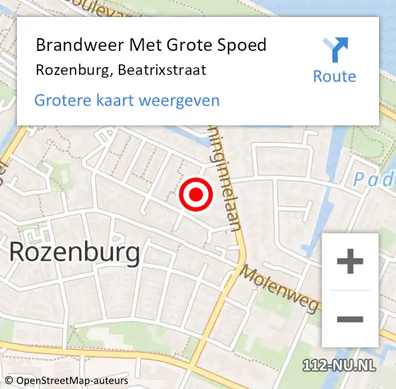 Locatie op kaart van de 112 melding: Brandweer Met Grote Spoed Naar Rozenburg, Beatrixstraat op 30 juni 2024 12:50