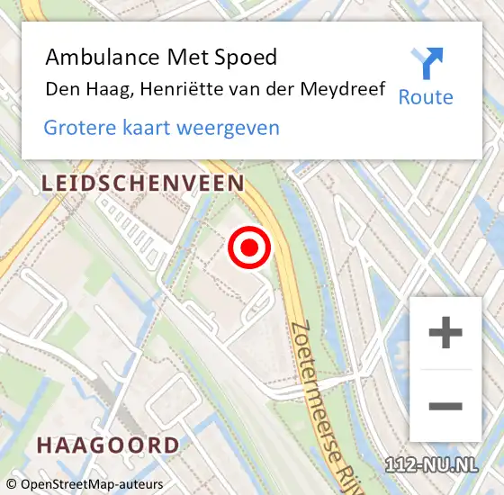 Locatie op kaart van de 112 melding: Ambulance Met Spoed Naar Den Haag, Henriëtte van der Meydreef op 30 juni 2024 12:53