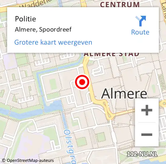 Locatie op kaart van de 112 melding: Politie Almere, Spoordreef op 30 juni 2024 13:05