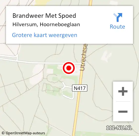 Locatie op kaart van de 112 melding: Brandweer Met Spoed Naar Hilversum, Hoorneboeglaan op 30 juni 2024 13:07