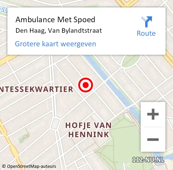 Locatie op kaart van de 112 melding: Ambulance Met Spoed Naar Den Haag, Van Bylandtstraat op 30 juni 2024 13:17