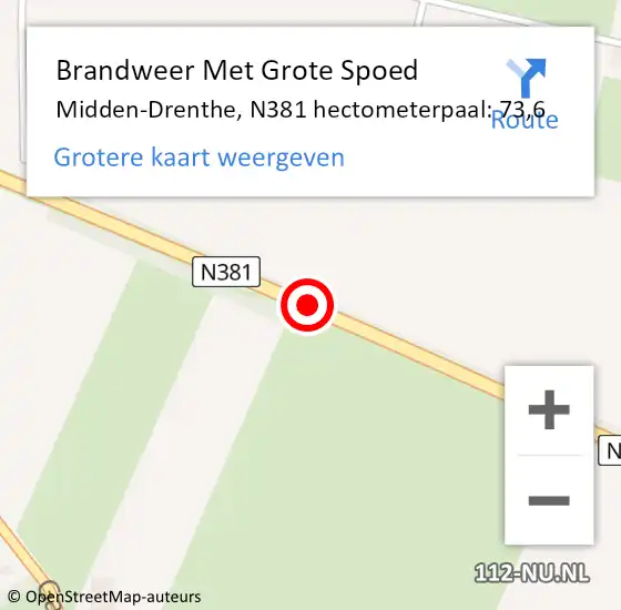 Locatie op kaart van de 112 melding: Brandweer Met Grote Spoed Naar Midden-Drenthe, N381 hectometerpaal: 73,6 op 30 juni 2024 13:27