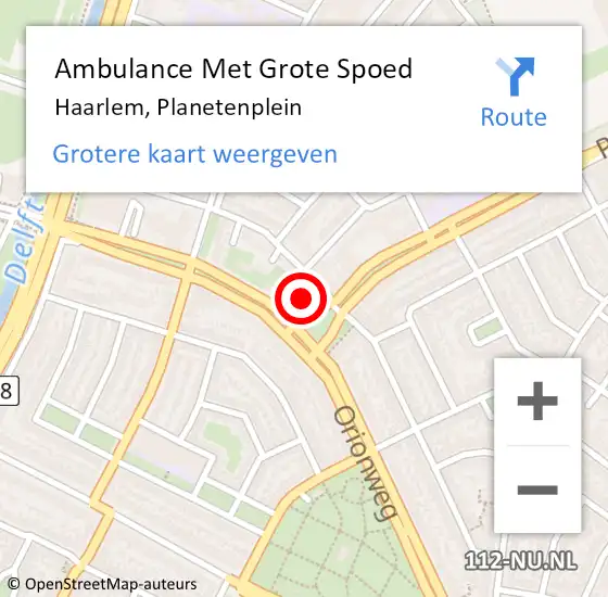 Locatie op kaart van de 112 melding: Ambulance Met Grote Spoed Naar Haarlem, Planetenplein op 30 juni 2024 14:08