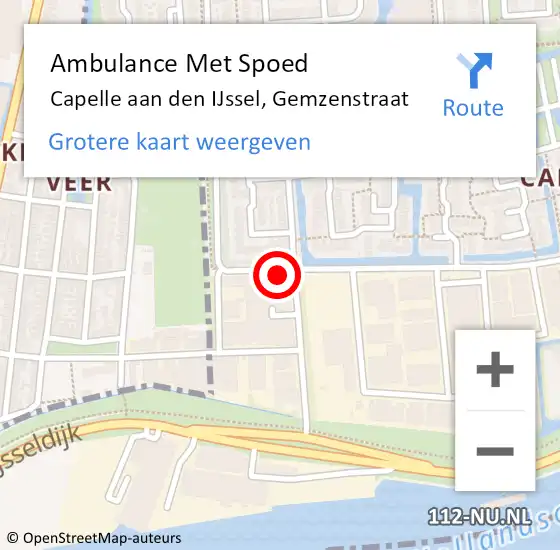 Locatie op kaart van de 112 melding: Ambulance Met Spoed Naar Capelle aan den IJssel, Gemzenstraat op 30 juni 2024 14:09