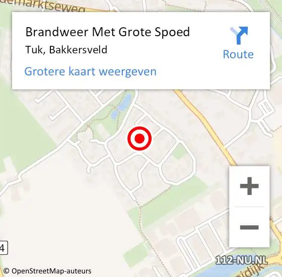 Locatie op kaart van de 112 melding: Brandweer Met Grote Spoed Naar Tuk, Bakkersveld op 30 juni 2024 14:18