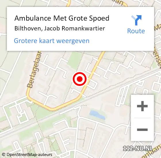 Locatie op kaart van de 112 melding: Ambulance Met Grote Spoed Naar Bilthoven, Jacob Romankwartier op 11 oktober 2014 11:25