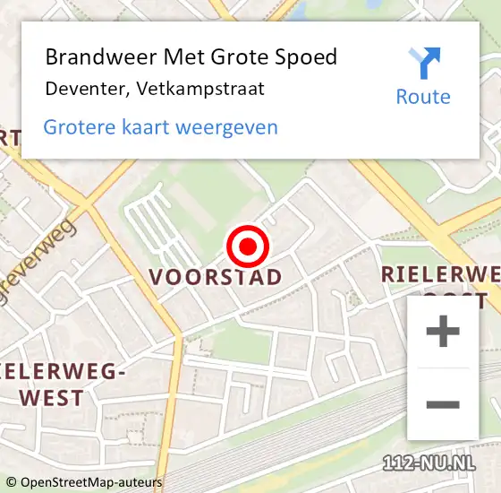 Locatie op kaart van de 112 melding: Brandweer Met Grote Spoed Naar Deventer, Vetkampstraat op 30 juni 2024 14:31