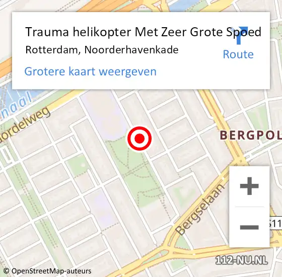 Locatie op kaart van de 112 melding: Trauma helikopter Met Zeer Grote Spoed Naar Rotterdam, Noorderhavenkade op 30 juni 2024 14:53