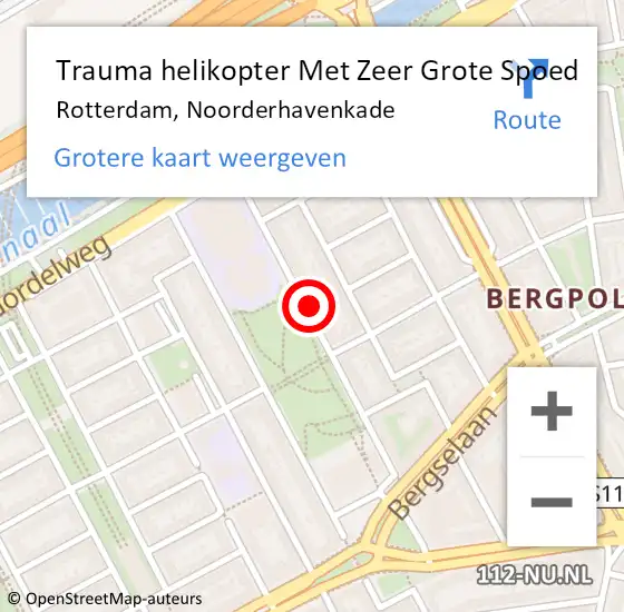 Locatie op kaart van de 112 melding: Trauma helikopter Met Zeer Grote Spoed Naar Rotterdam, Noorderhavenkade op 30 juni 2024 14:54