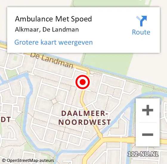 Locatie op kaart van de 112 melding: Ambulance Met Spoed Naar Alkmaar, De Landman op 30 juni 2024 15:09