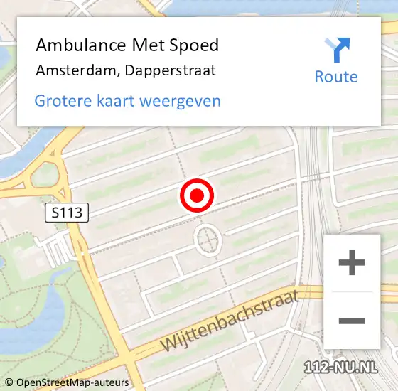 Locatie op kaart van de 112 melding: Ambulance Met Spoed Naar Amsterdam, Dapperstraat op 30 juni 2024 15:14