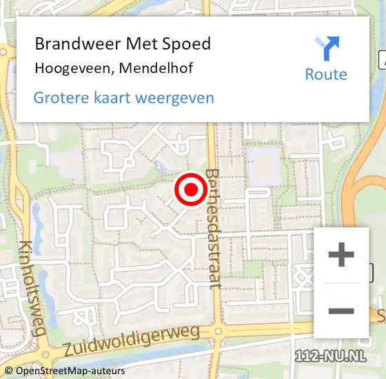 Locatie op kaart van de 112 melding: Brandweer Met Spoed Naar Hoogeveen, Mendelhof op 30 juni 2024 15:18