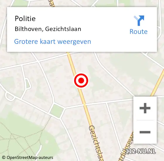 Locatie op kaart van de 112 melding: Politie Bilthoven, Gezichtslaan op 30 juni 2024 15:39