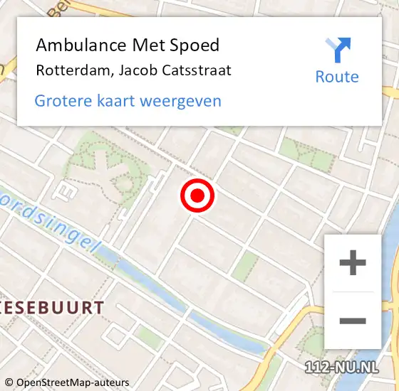 Locatie op kaart van de 112 melding: Ambulance Met Spoed Naar Rotterdam, Jacob Catsstraat op 30 juni 2024 15:40