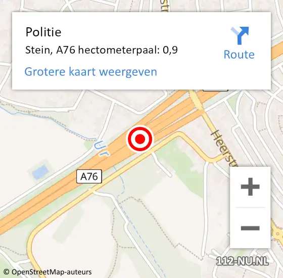 Locatie op kaart van de 112 melding: Politie Stein, A76 hectometerpaal: 0,9 op 30 juni 2024 15:42