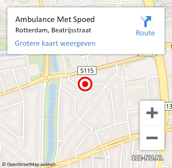 Locatie op kaart van de 112 melding: Ambulance Met Spoed Naar Rotterdam, Beatrijsstraat op 30 juni 2024 15:52