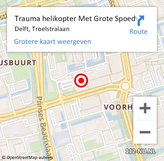 Locatie op kaart van de 112 melding: Trauma helikopter Met Grote Spoed Naar Delft, Troelstralaan op 30 juni 2024 16:12