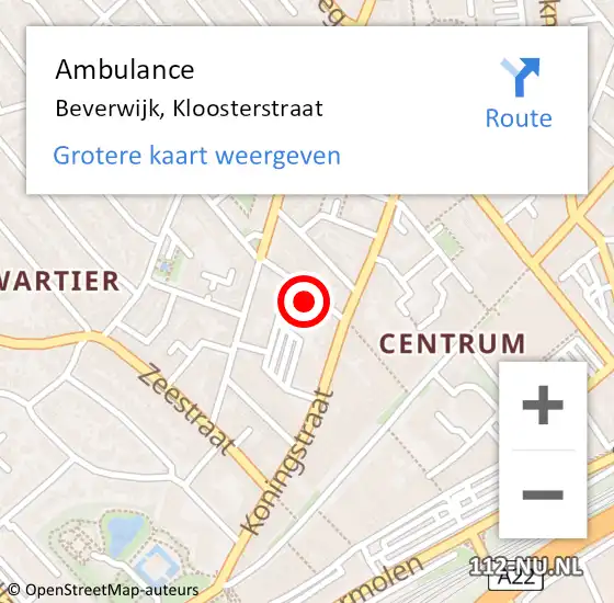 Locatie op kaart van de 112 melding: Ambulance Beverwijk, Kloosterstraat op 30 juni 2024 16:19