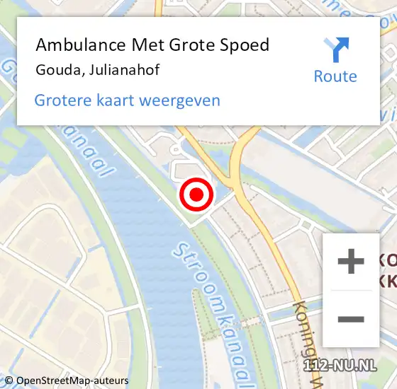 Locatie op kaart van de 112 melding: Ambulance Met Grote Spoed Naar Gouda, Julianahof op 30 juni 2024 16:21