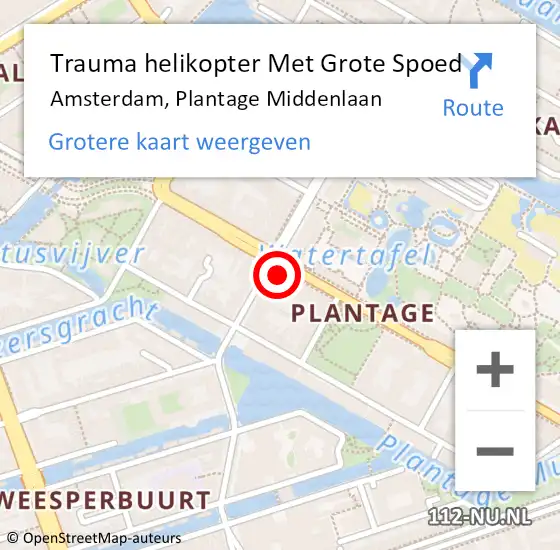 Locatie op kaart van de 112 melding: Trauma helikopter Met Grote Spoed Naar Amsterdam, Plantage Middenlaan op 30 juni 2024 16:34