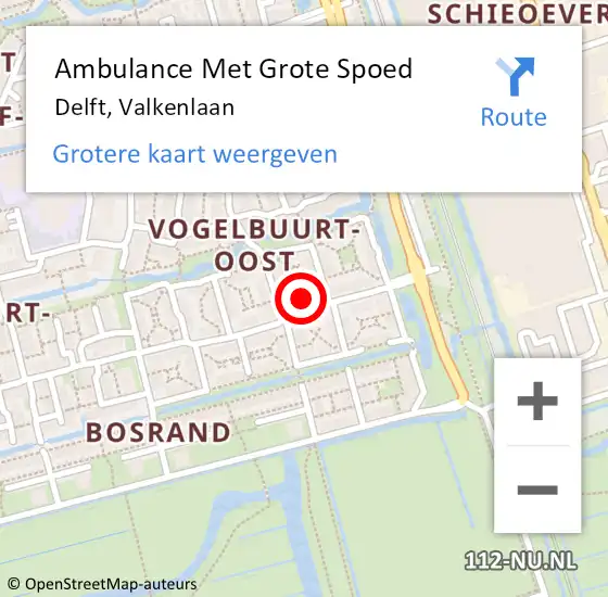 Locatie op kaart van de 112 melding: Ambulance Met Grote Spoed Naar Delft, Valkenlaan op 30 juni 2024 16:38