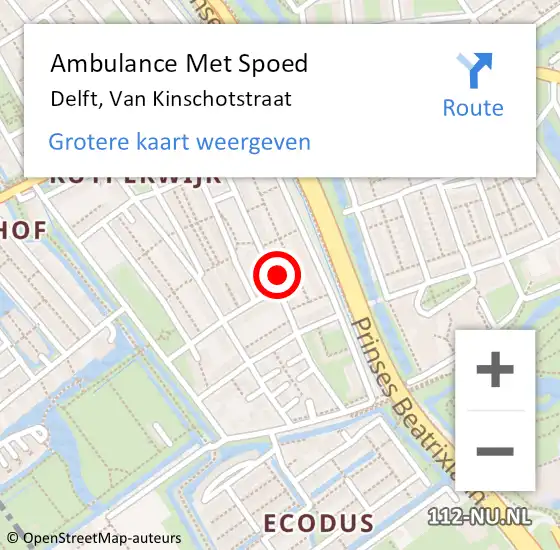 Locatie op kaart van de 112 melding: Ambulance Met Spoed Naar Delft, Van Kinschotstraat op 30 juni 2024 16:39