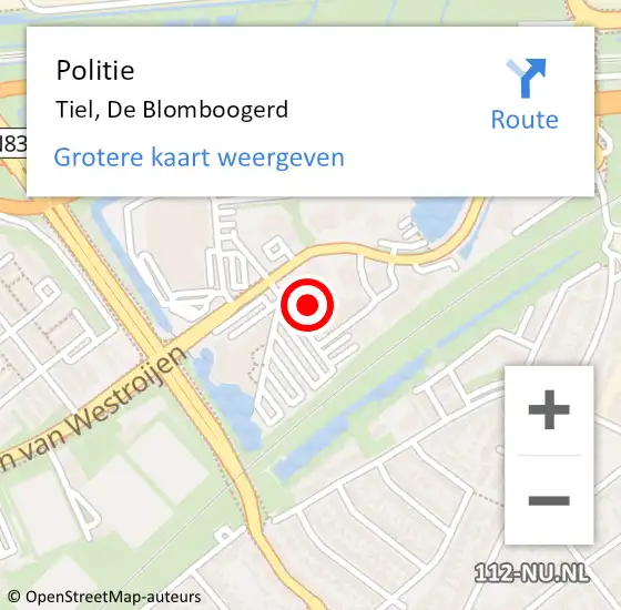 Locatie op kaart van de 112 melding: Politie Tiel, De Blomboogerd op 30 juni 2024 16:44