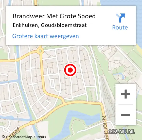 Locatie op kaart van de 112 melding: Brandweer Met Grote Spoed Naar Enkhuizen, Goudsbloemstraat op 30 juni 2024 16:45