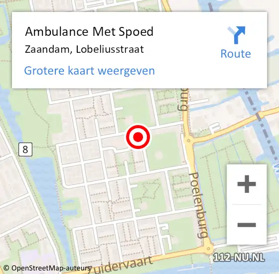 Locatie op kaart van de 112 melding: Ambulance Met Spoed Naar Zaandam, Lobeliusstraat op 30 juni 2024 16:56